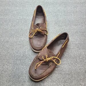LL Bean Mens Leather Boat Shoes Brown Moccasins Size 9.5 D 233933